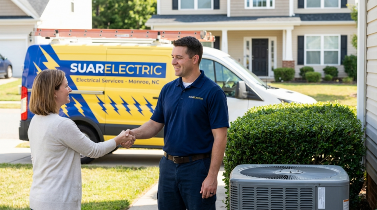 Problem Solved: Targets safety concerns related to old electrical panels and offers the solution of an upgrade, positioning the electrician as the expert.